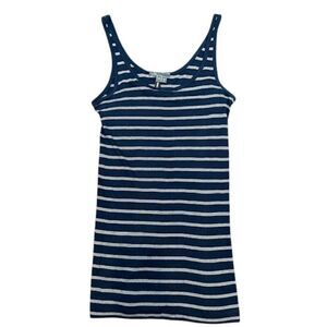 Vince Navy Blue and White Striped Ribbed Knit Long Tank Stretch Size Medium